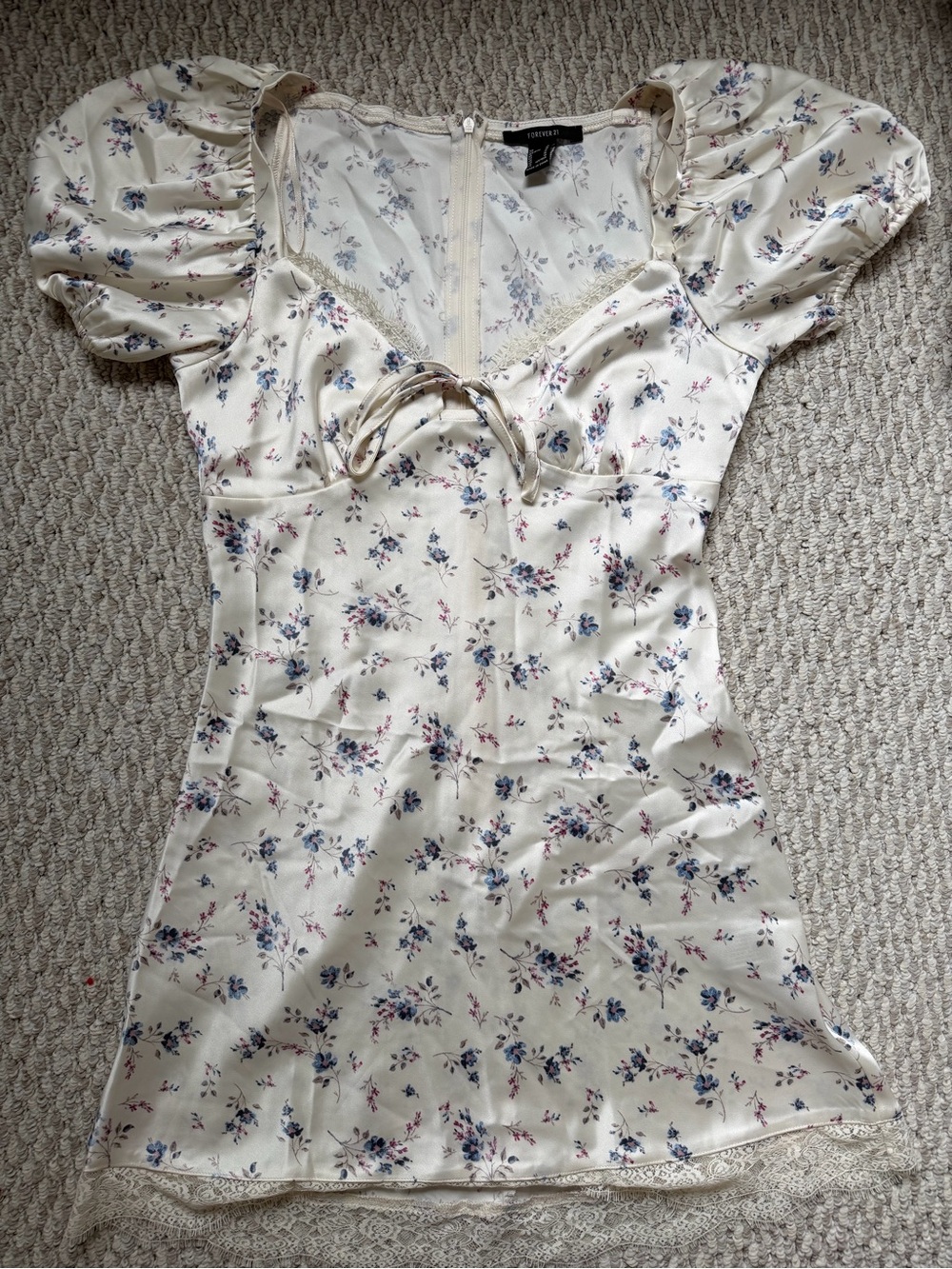 Forever 21 White Floral Dress with Light Blue and Pink Accents